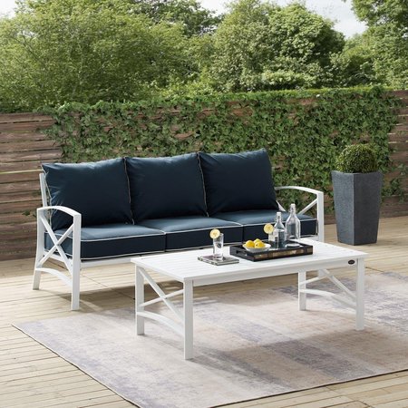 CROSLEY FURNITURE Outdoor Sofa Set, Navy & White - Sofa & Coffee Table - 2 Piece KO60029WH-NV